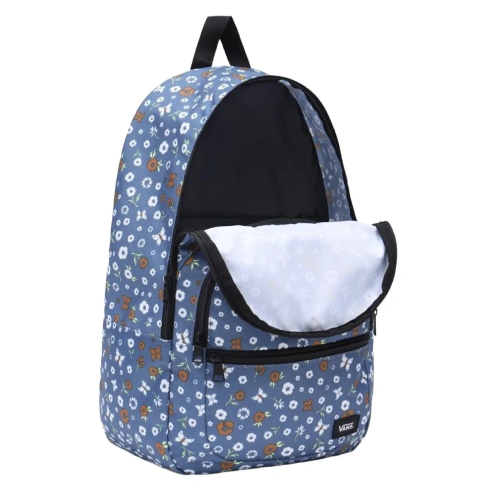VANS Ranged 2 Prints Backpack Laptop Sleeve Casual Women's Blue Zip VN0A7UFMAHU - Picture 2 of 4